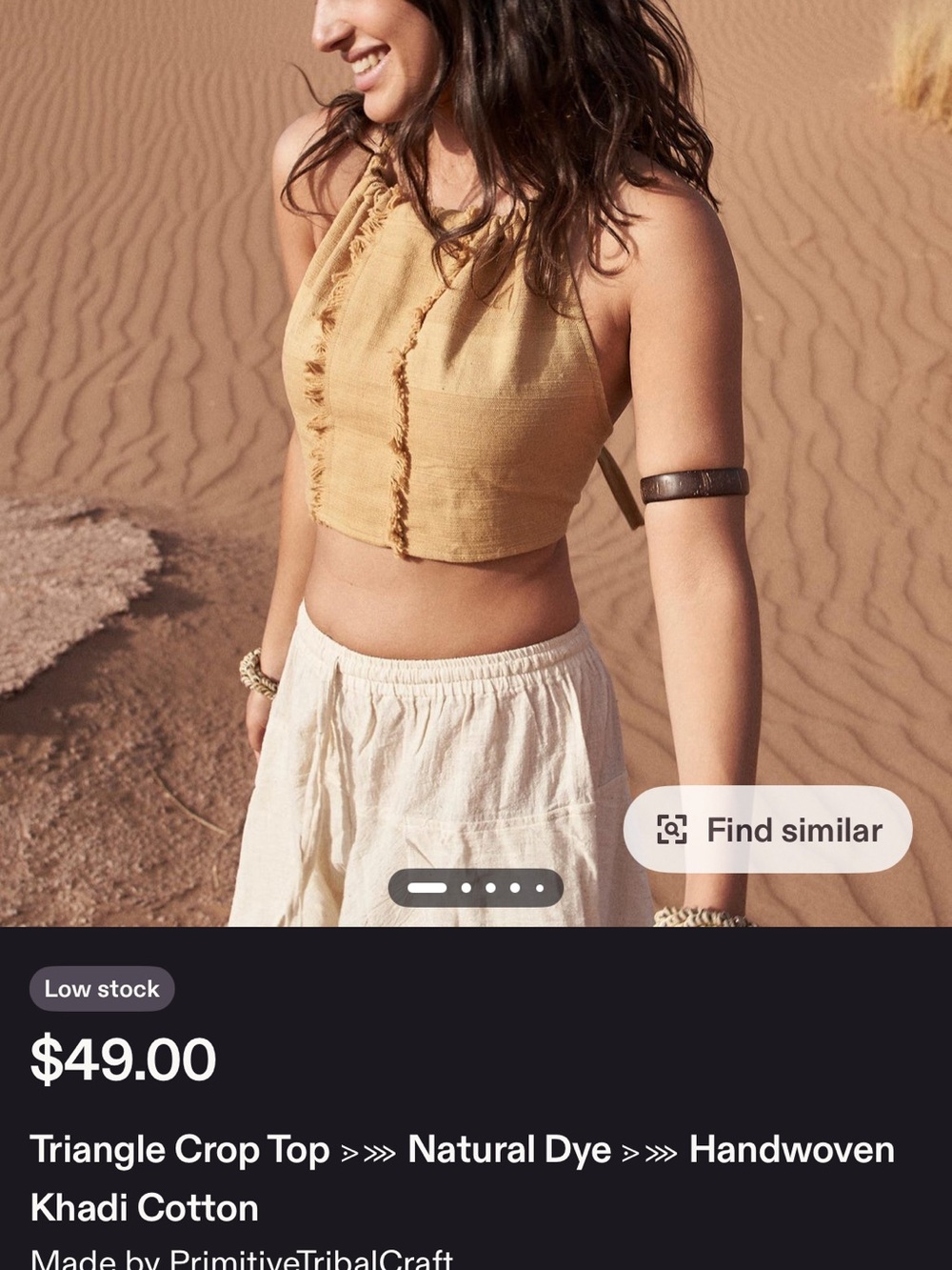Natural Dye Triangle Crop Top in Mustard